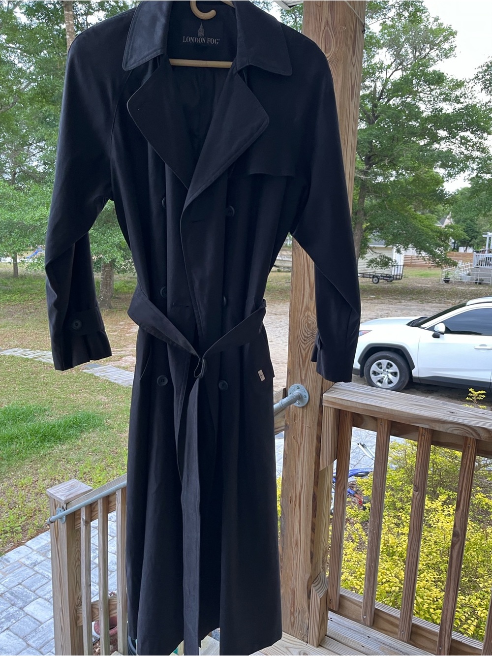 Women’s LONDON FOG 8P Belted Black Rain Trench Coat